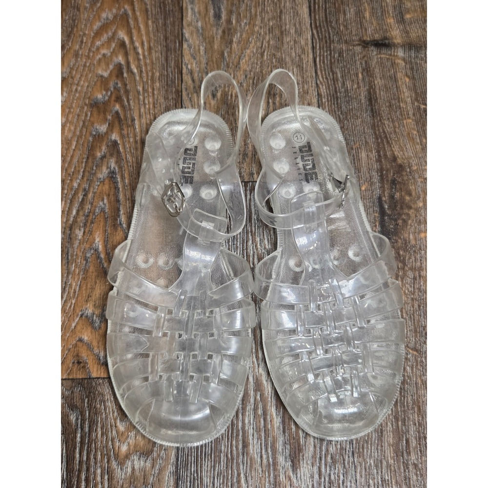 Dude Jellies Clear Fisherman Jelly Sandals Women 11 90s Retro Water Shoes Buckle